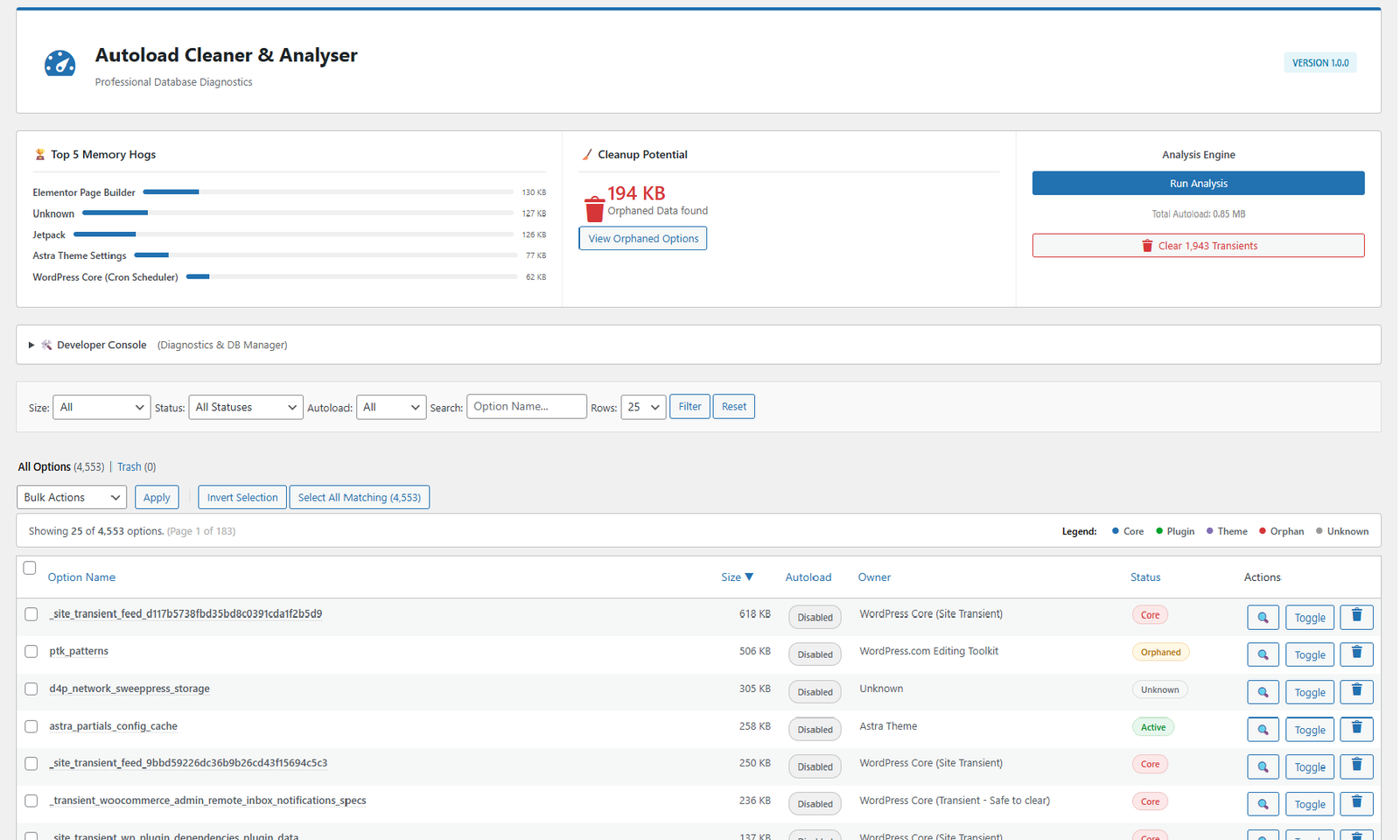 Diagnostic Dashboard Interface